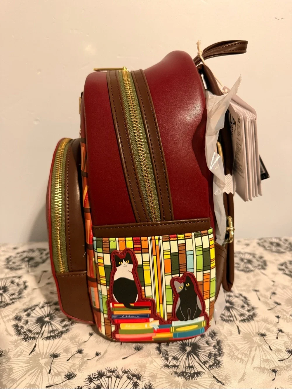 Loungefly Burgundy Cat Stained-Glass Mini Backpack